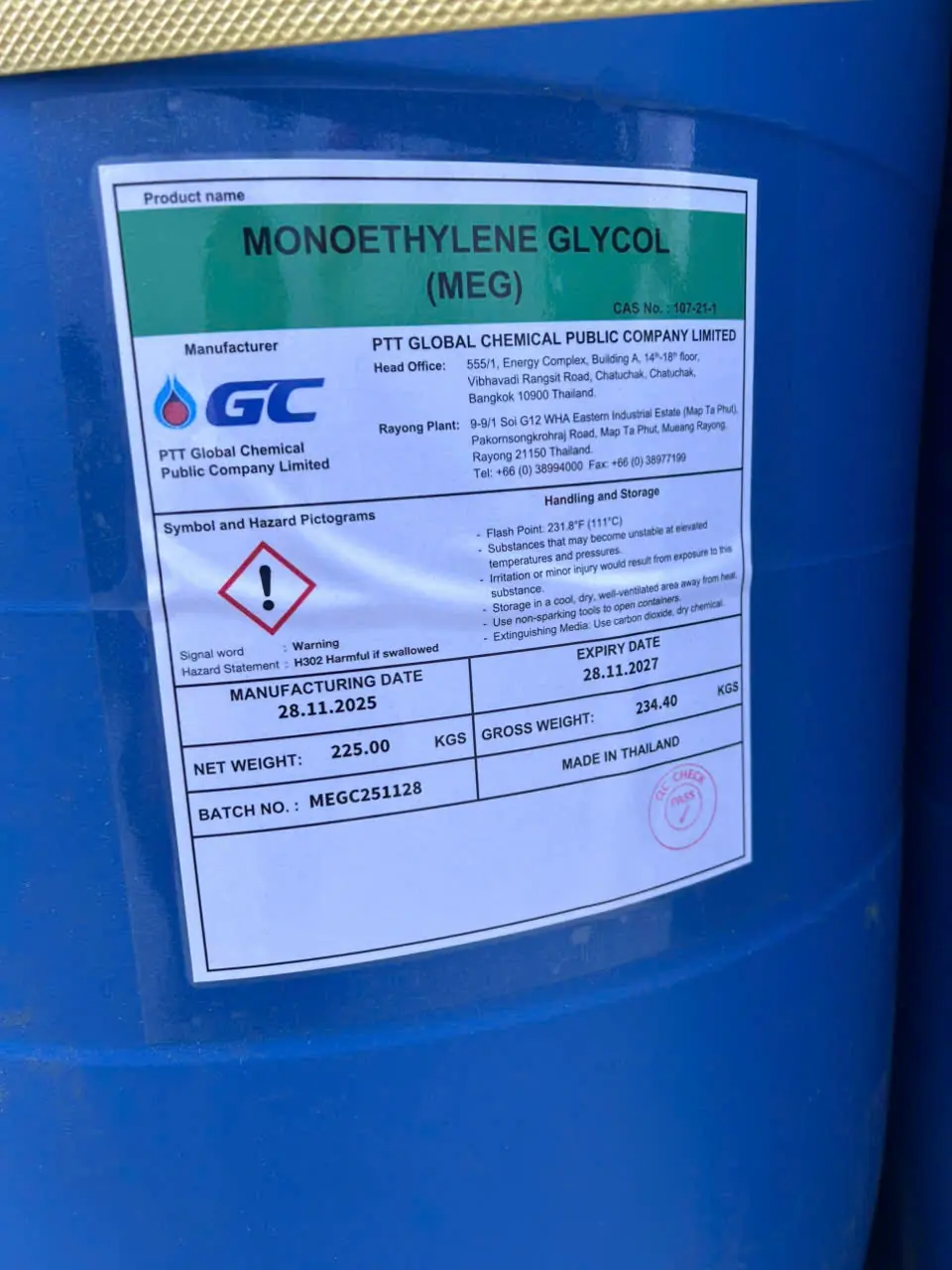 MONO ETHYLENE GLYCOL ( MEG )